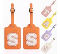 Yintry Etichette per bagagli in pelle PU da 26 lettere Protezione della privacy con carta d'identità con nome Individua rapidamente bagagli, valigie Elementi essenziali da viaggio,Confezione da 2