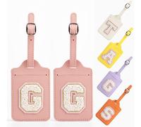 Yintry Etichette per bagagli in pelle PU da 26 lettere Protezione della privacy con carta d'identità con nome Individua rapidamente bagagli, valigie Elementi essenziali da viaggio,Confezione da 2