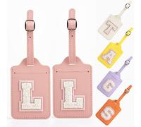 Yintry Etichette per bagagli in pelle PU da 26 lettere Protezione della privacy con carta d'identità con nome Individua rapidamente bagagli, valigie Elementi essenziali da viaggio,Confezione da 2