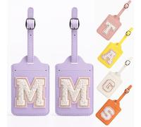 Yintry Etichette per bagagli in pelle PU da 26 lettere Protezione della privacy con carta d'identità con nome Individua rapidamente bagagli, valigie Elementi essenziali da viaggio,Confezione da 2