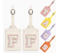 Yintry Etichette per bagagli in pelle PU da 26 lettere Protezione della privacy con carta d'identità con nome Individua rapidamente bagagli, valigie Elementi essenziali da viaggio,Confezione da 2