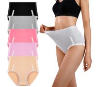 Yintry Mutandine di Pizzo da Donna Slip Elasticizzati in Cotone a Vita Alta Mutande morbide Biancheria Intima da Donna a Copertura Totale Confezione da 5 Controllo della Pancia