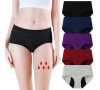 Yintry Mutandine mestruali da Donna con 4 Strati di Protezione a Prova di perdite - Intimo mestruale a Vita Media a Flusso Pesante Slip in Cotone da 5 Pezzi