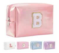 Yintry Regali di compleanno per donne, mogli, borsa per trucchi da viaggio, borsa per cosmetici, borsa per lettere in ciniglia, organizer da viaggio per trucchi, cose carine per ragazze adolescenti