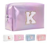 Yintry Regali di compleanno per donne, mogli, borsa per trucchi da viaggio, borsa per cosmetici, borsa per lettere in ciniglia, organizer da viaggio per trucchi, cose carine per ragazze adolescenti