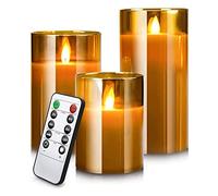 Yinuo Candle LED Senza Fiamma Tremolante,Con Fiamma In Movimento A Pilastro In Finto Stoppino,Con Timer Effetto Vetro Remoto, Per Festival, Matrimoni, Feste (Marrone)