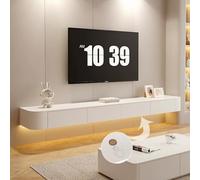 YINXSLO Mobile TV sospeso in legno massello per soggiorno a parete mobile TV con spazio di archiviazione media unità da parete per soggiorni e camere da letto (bianco (con luce), 180 cm/71 pollici)