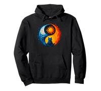 YinYang Yoga Meditazione Luna Sole Art Silhouette Cat Felpa con Cappuccio