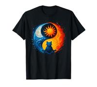YinYang Yoga Meditazione Luna Sole Art Silhouette Cat Maglietta