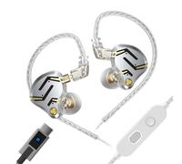 Yinyoo KZ ZS12 Pro 2, Cuffie Gaming, Cuffie con Filo USB C, IEM Gaming Ibride 1DD + 5BA, Auricolari con Microfono 4 EQ Modes, In Ear Monitor per FPS Gamers