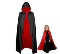 YINZZTRY Costume da vampiro per Halloween, mantello da vampiro, mantello con cappuccio, mantello per Halloween, colore nero, rosso, double face, per carnevale, feste a tema, 90 cm