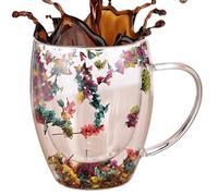 Yiohejy Tazze in a doppia parete da 350 ml, tazze in a doppio strato con fiori secchi, tazza isolata resistente al calore, per tè, caffè, latte, cappuccino o succo di frutta