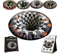 yiokeo 3D Halloween Rug, Novelty Ghost Skeleton 3D Optical Illusion Rugs, Candy Corn Abyss Quilted Round Mat with Spooky Depth Design, Crystal Velvet Soft & Durable Fabric Non-slip (C,47IN)