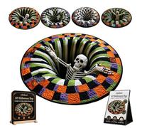 yiokeo 3D Halloween Rug, Novelty Ghost Skeleton 3D Optical Illusion Rugs, Candy Corn Abyss Quilted Round Mat with Spooky Depth Design, Crystal Velvet Soft & Durable Fabric Non-slip (B,16IN)