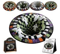 yiokeo 3D Halloween Rug, Novelty Ghost Skeleton 3D Optical Illusion Rugs, Candy Corn Abyss Quilted Round Mat with Spooky Depth Design, Crystal Velvet Soft & Durable Fabric Non-slip (D,47IN)