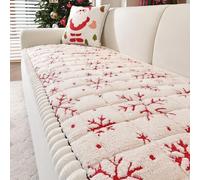 yiokeo Christmas Plush Sofa Cover, Thick Plush Warm Sofa Cover, Washable Non-Slip Pet Couch Covers for 3 Cushion Sofa, Christmas Couches Covers Festive Holiday Decorative (Beige White,27.5x70.8 inch)
