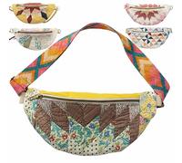 yiokeo Vintage-Inspired Patchwork Quilted Sling Bag,Women's Patchwork Bag,Lightweight Curved Crossbody Bag with Adjustable Strap (D)