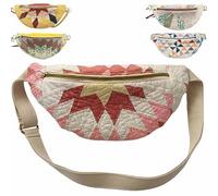 yiokeo Vintage-Inspired Patchwork Quilted Sling Bag,Women's Patchwork Bag,Lightweight Curved Crossbody Bag with Adjustable Strap (C)