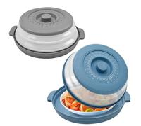 Yiomxhi 2 Pezzi Coperchio per Microonde Pieghevole con Vassoio, 2 in 1 Copertura Piatto Microonde Antischizzi, Campana Microonde Scolapasta Cucina per Verdure Frutta, Grigio & Blu