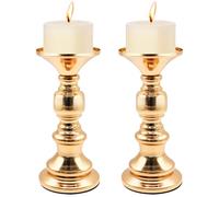 Yiomxhi 2 Pezzi Porta Candele Candeliere in Metallo, Portacandele per Candele Stelo da Tavolo, Candelabro Vintage per Matrimoni Feste Casa Decorazioni Natalizie, Oro