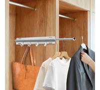 Yiomxhi Asta Appendiabiti Estensibile per Armadio con 4 Ganci, Bastone Appendiabiti Saliscendi a Barra Asta Telescopica per Guardaroba (Destra)