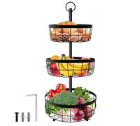 Yiomxhi Cesto per Frutta a 3 Livelli, Supporto per Verdure e Pane per Ripiano della Cucina, Portafrutta Alzatina Fruttiera Moderno, Scaffale per Snack, Nero