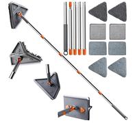 Yiomxhi Mocio per Pulizia Finestre e Soffitti Manico Lungo 193 cm, Lavavetri Telescopico con 8 Tampone in Microfibra Ciniglia, Mop Lavapavimenti con Tergivetro per Pareti Pavimenti Battiscopa