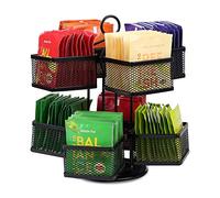 Yiomxhi Scatola da tè con 8 Scomparti, Scatola Porta Bustine tè e Tisane Rotante a 360°, Contenitore per tè Lazy Susan a 2 Livelli per Organizer da Bancone da Cucina, Nero