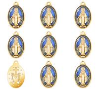 YionZian 50 ciondoli ovali in metallo smaltato blu con medaglia religiosa della Madonna Gesù Vergine Maria per braccialetti fai da te collane gioielli forniture, Zinco, Nessuna pietra preziosa
