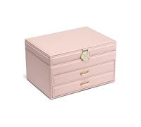YIORYO Grande contenitore for gioielli con specchio, organizer for gioielli da donna, organizer antipolvere for gioielli, cassetti for bracciali, orecchini, anelli, collane (Grey : Pink)