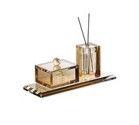 YIORYO Set Porta Cotton fioc, Dispenser da Bagno con Coperchio for batuffoli di Cotone, Scatola da Trucco in Vetro Cristallo for riporre e organizzare Il Piano di Lavoro(Amber)