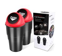 YIOVVOM - Cestino portarifiuti per auto, con coperchio, a prova di perdite, per portabicchieri dell’auto, ufficio, casa, cucina e camera da letto, set da 2 (rosso)