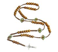 YIPFEN 1 pezzo collana con croce e rosario, perline di legno intrecciate, per la Santa Comunione, collana con croce, regalo per uomini e ragazzi