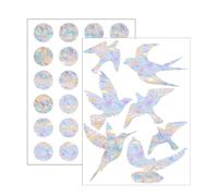 YIPFEN 2 fogli con 31 adesivi per finestre, vetro e acchiappasole, anti-collisione per protezione contro gli impatti degli uccelli, motivo circolare con colibrì, pellicola arcobaleno effetto prisma