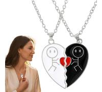 YIPFEN 2 Pezzi Collana dell'Amicizia, Collane BFF, Collana d'Amore con Forma di Cuore e Figure, Magnetica, Lega, Idea Regalo Perfetta per Amici o Coppie (Design Nero-Bianco)