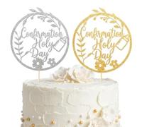 YIPFEN 2 Pezzi Topper Torta Prima Comunione Doppia Faccia - Decorazione in Legno con Effetto Oro e Argento, 17.5x16 cm - Cake Topper per Battesimo, Cresima e Feste Religiose Bambina e Bambino