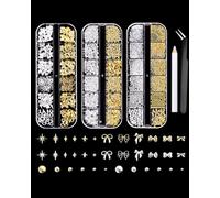 YIPFEN 3 Scatole Charm Unghie - 36 Rivetti 3D Oro Argento, 12 Scomparti Organizzati con Pinzetta, Kit Nail Art Fai-da-Te, Finitura Metallica Premium, Adesione Sicura e Stile Personalizzato