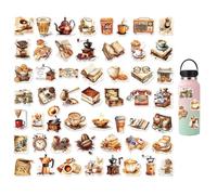 YIPFEN 50 Pezzi Adesivi Vintage a Tema Caffè, Impermeabili in Vinile, per DIY Journal, Scrapbook, Album Fotografico, Laptop, Bottiglia d'Acqua, Skateboard