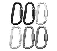 YIPFEN 6 Pezzi Moschettoni Piccoli 7,8 x 4,3 cm D-Ring in Alluminio con Chiusura a Vite Set Nero Grigio Argento per Portachiavi, Zaino, Attrezzi, Campeggio, Viaggi