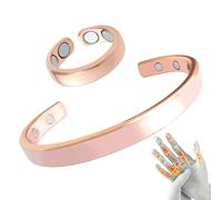 YIPFEN Bracciale e Anello Magnetico Regolabili in Rame con 8 magneti integrati, Unisex (Oro Rosa)