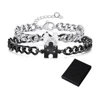 YIPFEN Bracciali Coppia Lui Lei, 2 pezzi, Design Yin Yang Puzzle (Enigma Yin Yang), Bracciale Coppia in Acciaio Argento, Regalo Coppia, Gioielli Uomo, Regali Fidanzato e Donna, San Valentino