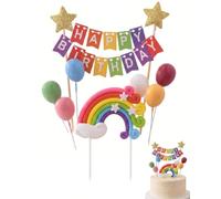 YIPFEN Decorazioni Torta Compleanno, Set 8 Pezzi Cake Topper Happy Birthday con 6 Palloncini, 1 Banner e 1 Arcobaleno per Feste di Bambini e Ritorno a Scuola, Crea un'Atmosfera Allegra