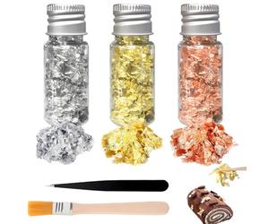 YIPFEN Foglia d'Oro in Fiocchi Set 3 Pezzi | Scaglie d'Oro Non Commestibili per Decorazione Torte, Pasticceria & Dessert | Foglia Decorativa Multifunzione per Cucina & Lavoretti | Solo Decorazione