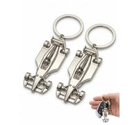 YIPFEN Portachiavi Auto F1, 2 Pezzi Argento, Alluminio Pressofuso 3D Antigratto, Sicurezza Chiavi Quotidiane & Regalo Top per Collezionisti Motorsport