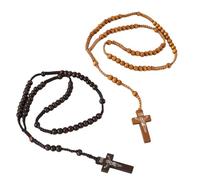 YIPFEN Rosario in legno (due pezzi), rosario cattolico, collana con croce di San Benedetto e perline, per cristiani, rosario uomo e donna, comunione religiosa, battesimo, messa