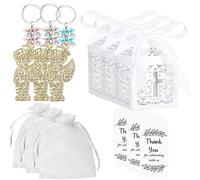 YIPFEN Set da 3 pezzi Custode in legno con biglietto di ringraziamento, ciondolo e organza, Angeli Bomboniere per Comunione Bambina, Cresima, Matrimonio, Battesimo, Prima