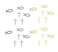 YIPFEN Set da 60 pezzi, Decorazioni per la Comunione, Battesimo, Baptême e Confermazione, Pesci e Croci in Legno, Streudeko e Poissons Decorativi a Forma di Pesce