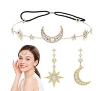 YIPFEN Set di Gioielli Boho con Fascia per Capelli e Orecchini Sole Luna Stelle - Accessori per Costumi di Carnevale, Halloween e Feste
