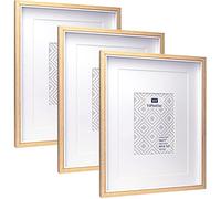 YiPinYin Set di 3 cornici in legno e bianco 28 x 35 cm, con doppio supporto per foto A4 e 7 x 5, in legno e bianco bicolore in scatola A4, 3 confezioni per montaggio a parete.
