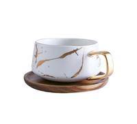 YIPOCH Tazza da caffè in marmo oro opaco Tazza da tè giapponese in ceramica oro bianco e nero con tazze e piattini in legno. Coppa Phnom Penh